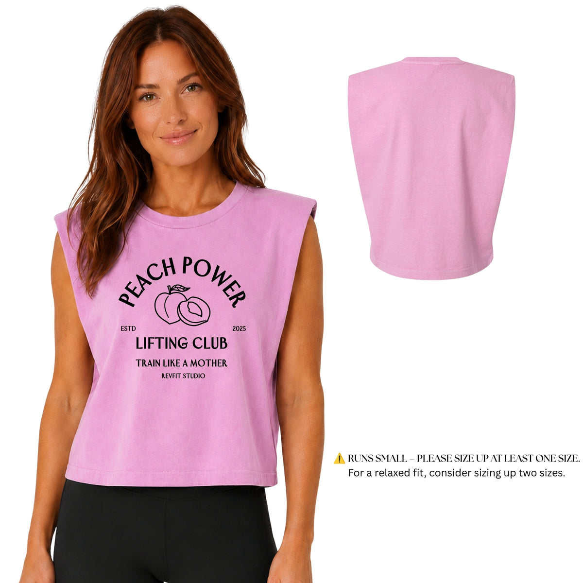 Peach Power Lifting Club Cropped Muscle Tank in Faded Pink - RevFit Summer Merch