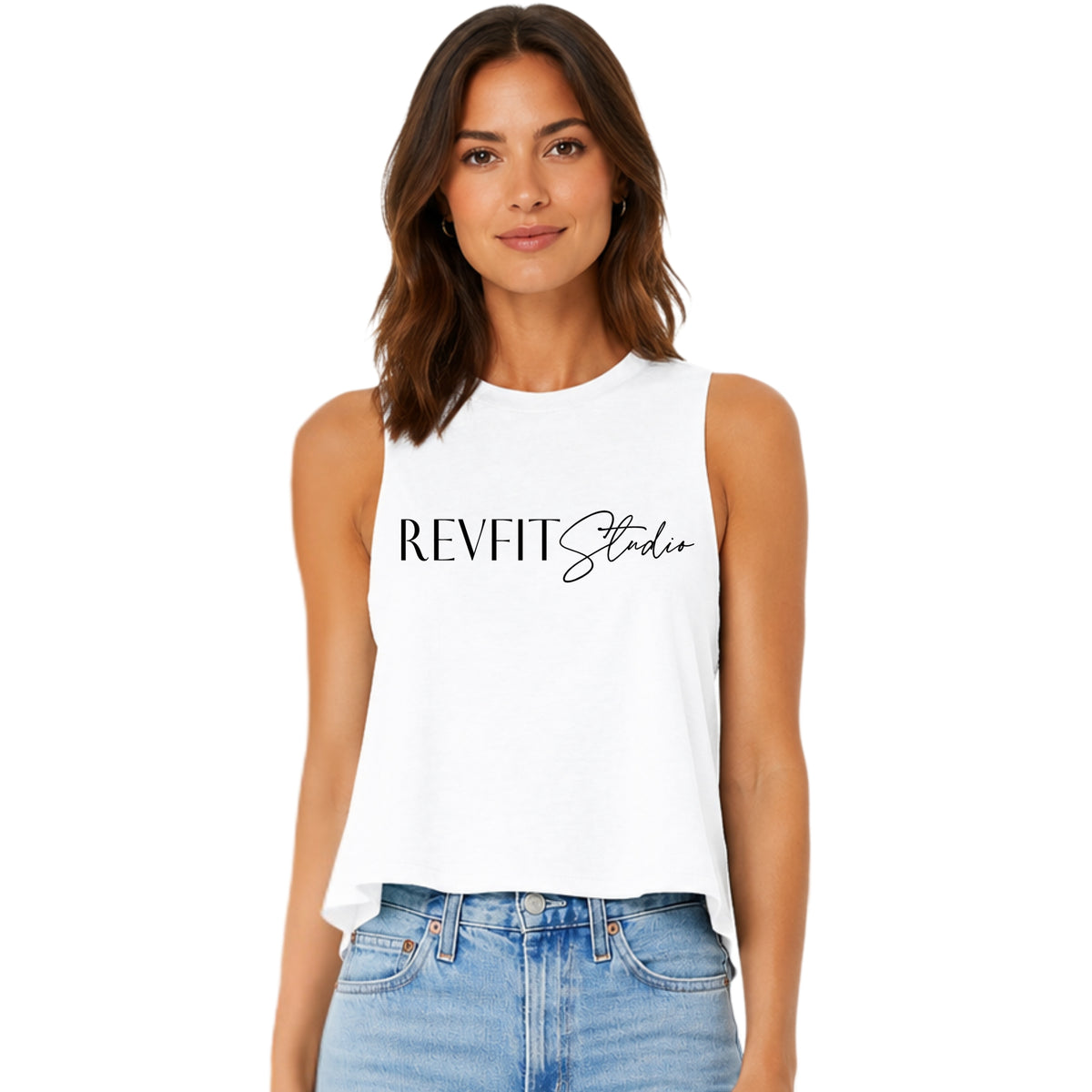 RevFit Studio Signature Crop Muscle Tank in White - RevFit Summer Merch