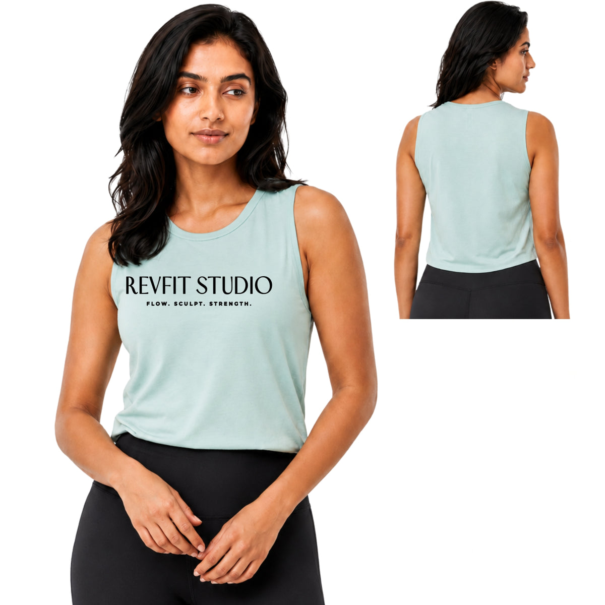 RevFit Studio Signature Crop Muscle Tank in Dusty Blue - RevFit Summer Merch